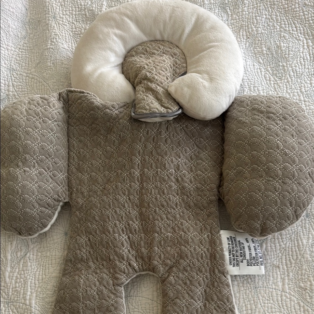 JJ Cole Infant Support Pillow. Cream/brown. Includes  blue embroidered Carter ba